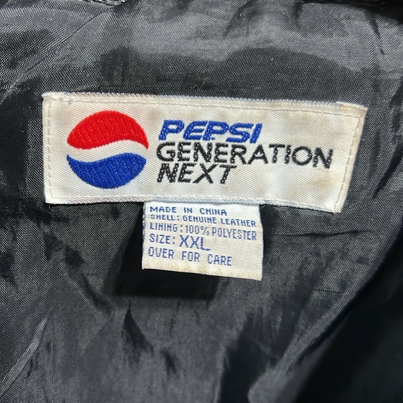 Pepsi Leather Vintage Jacket, Blue and Black with Logo, Large - Picture 4 of 9